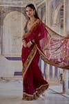 Buy_Kalista_Red Blouse Viscose Silk Print Gul Sequin Chhaya And Embroidered Saree With _Online_at_Aza_Fashions