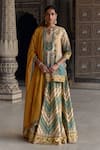 Buy_Kalista_Ivory Viscose Silk Print Mughal Blossom Sequin Split V Rehmat Lehenga Set _at_Aza_Fashions