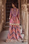 Kalista_Pink Viscose Silk Print Mughal Flora Sequin Split V Neck Rehmat Lehenga Set _Online_at_Aza_Fashions