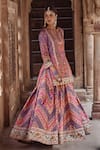 Shop_Kalista_Pink Viscose Silk Print Mughal Flora Sequin Split V Neck Rehmat Lehenga Set _Online_at_Aza_Fashions