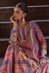 Buy_Kalista_Pink Viscose Silk Print Mughal Flora Sequin Split V Neck Rehmat Lehenga Set 