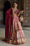 Buy_Kalista_Pink Blouse Natural Velvet Print Mughal Nehmat And Embroidered Lehenga Set _at_Aza_Fashions