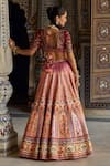 Shop_Kalista_Pink Blouse Natural Velvet Print Mughal Nehmat And Embroidered Lehenga Set _at_Aza_Fashions