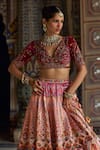 Buy_Kalista_Pink Blouse Natural Velvet Print Mughal Nehmat And Embroidered Lehenga Set _Online_at_Aza_Fashions