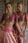 Shop_Kalista_Pink Blouse Natural Velvet Print Mughal Nehmat And Embroidered Lehenga Set _Online_at_Aza_Fashions