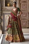 Buy_Kalista_Green Blouse Natural Velvet Print Phool Sameera And Embellished Lehenga Set _at_Aza_Fashions