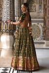 Kalista_Green Blouse Natural Velvet Print Phool Sameera And Embellished Lehenga Set _Online_at_Aza_Fashions