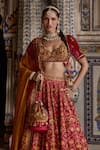 Kalista_Pink Blouse Natural Velvet Print Phool Sameera And Embellished Lehenga Set _at_Aza_Fashions