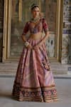 Buy_Kalista_Pink Blouse Natural Velvet Print Mehkash Pattern And Embroidered Lehenga Set _at_Aza_Fashions