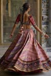 Kalista_Pink Blouse Natural Velvet Print Mehkash Pattern And Embroidered Lehenga Set _Online_at_Aza_Fashions