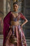 Buy_Kalista_Pink Blouse Natural Velvet Print Mehkash Pattern And Embroidered Lehenga Set _Online_at_Aza_Fashions