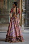 Kalista_Pink Blouse Natural Velvet Print Mehkash Pattern And Embroidered Lehenga Set _at_Aza_Fashions