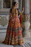 Kalista_Multi Color Blouse Natural Velvet Print Ibadat And Embellished Lehenga Set _Online_at_Aza_Fashions