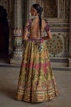 Kalista_Yellow Blouse Natural Velvet Print Kalamkari Zehna And Embellished Lehenga Set _Online_at_Aza_Fashions