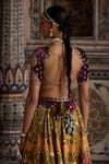 Shop_Kalista_Yellow Blouse Natural Velvet Print Kalamkari Zehna And Embellished Lehenga Set _Online_at_Aza_Fashions