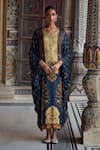 Buy_Kalista_Blue Viscose Satin Print Phoolbahar Sequin V Neck Saisha And Embellished Kaftan _at_Aza_Fashions