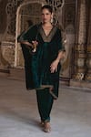 Buy_Kalista_Green Silk Velvet Embroidery Zari Zohra Paisley Border Kaftan With Salwar Pant _at_Aza_Fashions