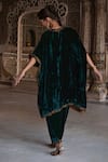 Kalista_Green Silk Velvet Embroidery Zari Zohra Paisley Border Kaftan With Salwar Pant _Online_at_Aza_Fashions