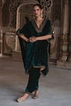 Buy_Kalista_Green Silk Velvet Embroidery Zari Zohra Paisley Border Kaftan With Salwar Pant _Online_at_Aza_Fashions