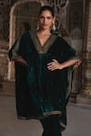 Buy_Kalista_Green Silk Velvet Embroidery Zari Zohra Paisley Border Kaftan With Salwar Pant 