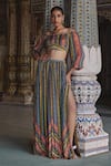 Buy_Kalista_Multi Color Viscose Chinon Print Floral Off Shoulder Samah Crop Top With Skirt _at_Aza_Fashions