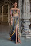 Kalista_Multi Color Viscose Chinon Print Floral Off Shoulder Samah Crop Top With Skirt _Online_at_Aza_Fashions