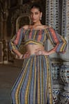 Buy_Kalista_Multi Color Viscose Chinon Print Floral Off Shoulder Samah Crop Top With Skirt _Online_at_Aza_Fashions