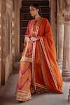 Buy_Kalista_Orange Chanderi Silk Print Floral Round Amaira Embroidered Kurta And Sharara Set _at_Aza_Fashions