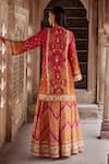 Kalista_Orange Chanderi Silk Print Floral Round Amaira Embroidered Kurta And Sharara Set _Online_at_Aza_Fashions