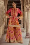 Buy_Kalista_Orange Chanderi Silk Print Floral Round Amaira Embroidered Kurta And Sharara Set _Online_at_Aza_Fashions