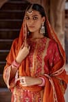 Shop_Kalista_Orange Chanderi Silk Print Floral Round Amaira Embroidered Kurta And Sharara Set _Online_at_Aza_Fashions