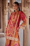 Kalista_Orange Chanderi Silk Print Floral Round Amaira Embroidered Kurta And Sharara Set _at_Aza_Fashions