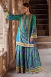 Buy_Kalista_Blue Chanderi Silk Print Floral Round Amaira Kurta And Sharara Set _Online_at_Aza_Fashions