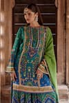 Shop_Kalista_Blue Chanderi Silk Print Floral Round Amaira Kurta And Sharara Set _Online_at_Aza_Fashions