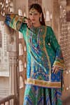 Kalista_Blue Chanderi Silk Print Floral Round Amaira Kurta And Sharara Set _at_Aza_Fashions