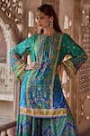 Buy_Kalista_Blue Chanderi Silk Print Floral Round Amaira Kurta And Sharara Set 