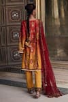 Shop_Kalista_Orange Kurta And Pant Chanderi Silk Print Floral Kaisha Asymmetric & Set _at_Aza_Fashions