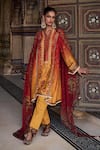 Kalista_Orange Kurta And Pant Chanderi Silk Print Floral Kaisha Asymmetric & Set _Online_at_Aza_Fashions