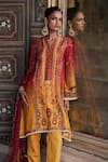 Buy_Kalista_Orange Kurta And Pant Chanderi Silk Print Floral Kaisha Asymmetric & Set _Online_at_Aza_Fashions