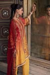 Shop_Kalista_Orange Kurta And Pant Chanderi Silk Print Floral Kaisha Asymmetric & Set _Online_at_Aza_Fashions