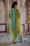 Shop_Kalista_Green Kurta And Pant Chanderi Silk Print Floral Notched Kaisha A-line & Set _at_Aza_Fashions