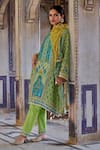 Buy_Kalista_Green Kurta And Pant Chanderi Silk Print Floral Notched Kaisha A-line & Set _Online_at_Aza_Fashions