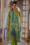 Shop_Kalista_Green Kurta And Pant Chanderi Silk Print Floral Notched Kaisha A-line & Set _Online_at_Aza_Fashions