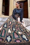 Shop_Kalista_Green Silk Viscose Print Mughal Collar Misba Shirt And Slit Skirt Set _Online_at_Aza_Fashions