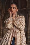 Shop_Kalista_Ivory Lehenga And Blouse Silk Embroidery Floral Jacket Shawl Mehnaz Set _Online_at_Aza_Fashions