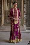 Buy_Kalista_Purple Viscose Satin Embroidery Mughal Round Ruhaani Bloom Jalabiya Dress _at_Aza_Fashions