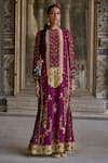 Kalista_Purple Viscose Satin Embroidery Mughal Round Ruhaani Bloom Jalabiya Dress _Online_at_Aza_Fashions