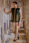 Kalista_Green Chanderi Silk Embroidered Thread Taimur Paisley Bundi Set _Online_at_Aza_Fashions