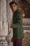 Shop_Kalista_Green Achkan Satin Printed Mughal Floral Zayn Set _Online_at_Aza_Fashions