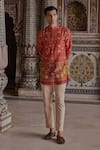 Buy_Kalista_Pink Kurta Satin Printed Mughal Paisley Kabir And Pant Set _at_Aza_Fashions